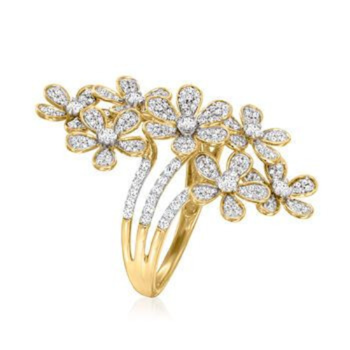 Diamond Floral Yellow Gold Ring