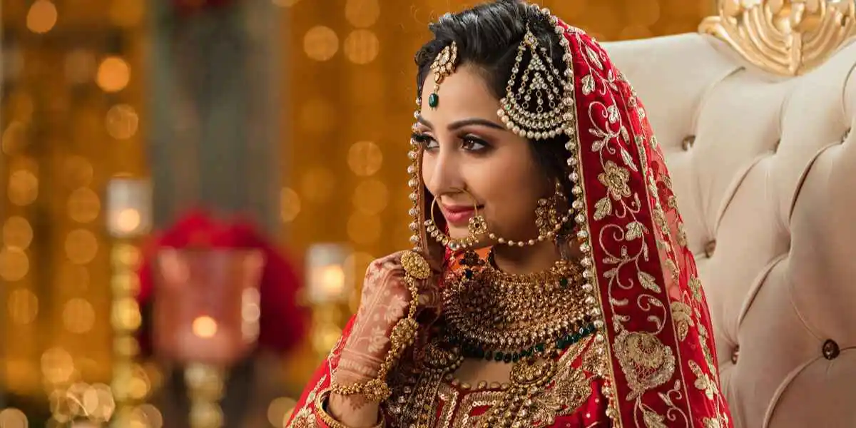 A bridal shown in picture who wear gold jewelry